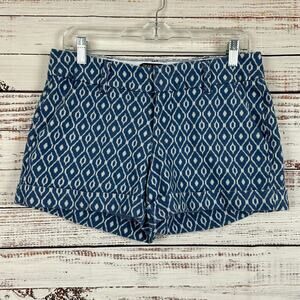 Women's Dear John Cuffed Chino Stretch Shorts Blue White Print Boho Size 29